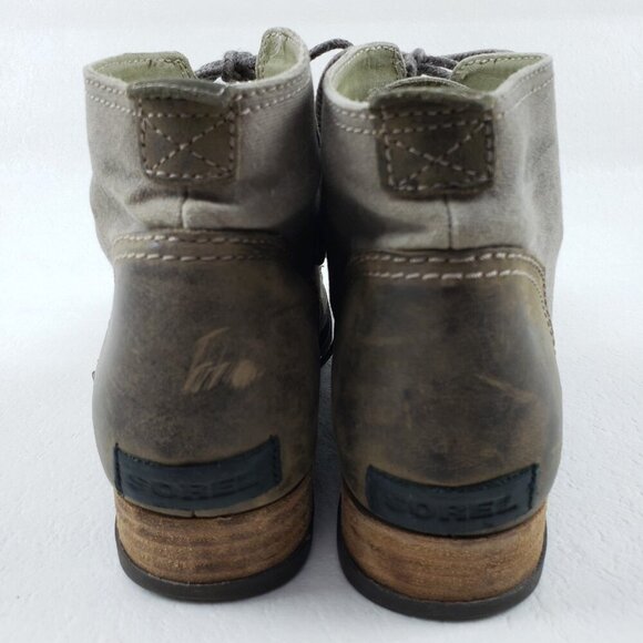 Sorel Major Carly Lace Up Boot Womens 8.5 Beige Canvas Ankle Military Combat - Picture 7 of 10